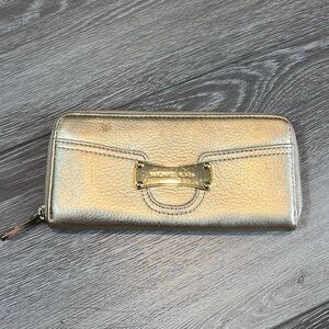 Michael Kors Gold leather 8" zip wallet